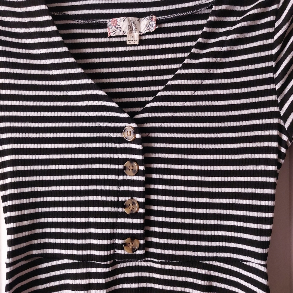 Pink Rose - Black & White Striped Mini Dress - Picture 3 of 8